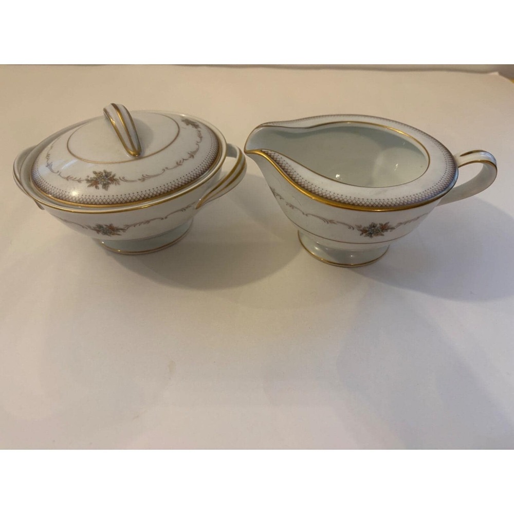 Noritake Fine China Joanne Sugar Bowl, Lid  & Creamer Set 6466‎ Japan